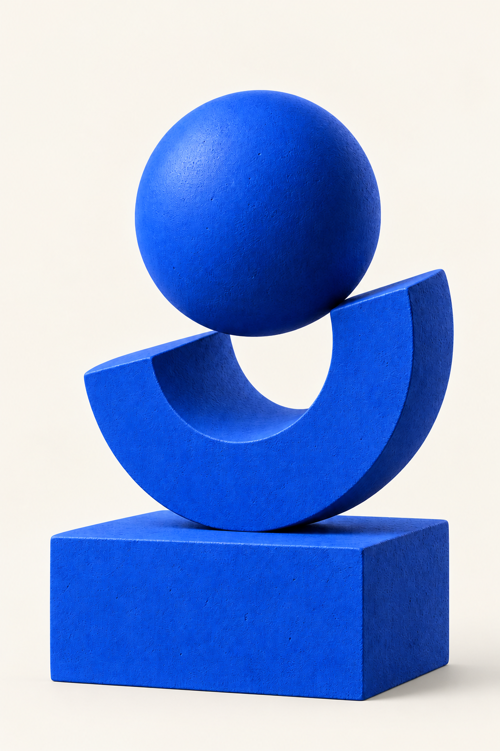 Abstract cobalt sculpture of balanced geometric forms